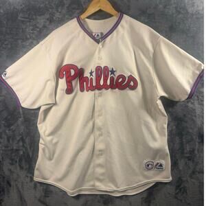 Y2K 2008 Majestic Philadelphia Phillies Cole Hamels Sewn Jersey Men’s XL Cream
